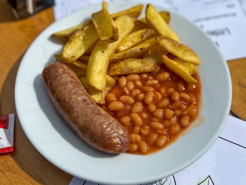 1 Jumbo Sausage, Chips and Beans