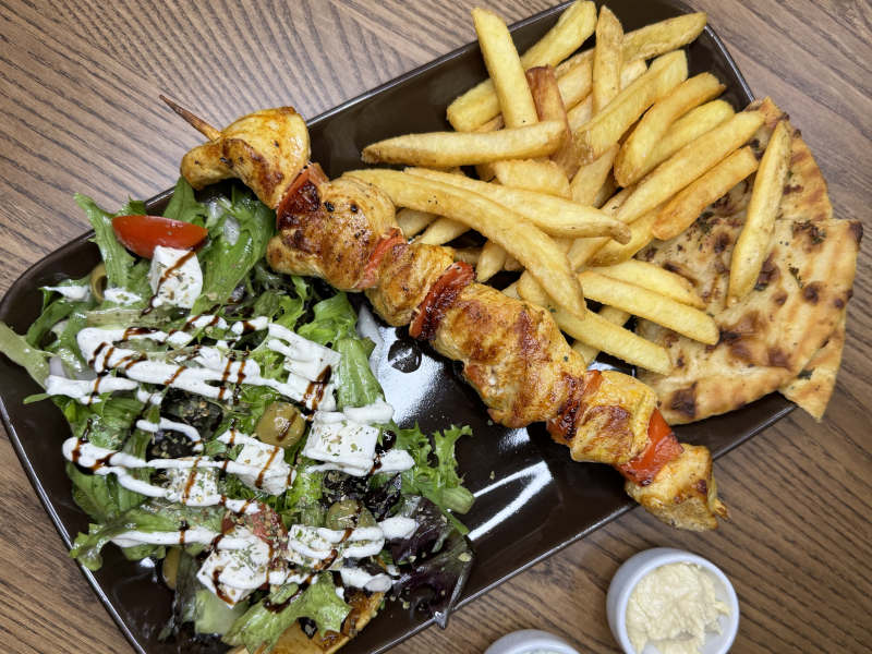 Classic Greek Platter with Souvlaki Chicken